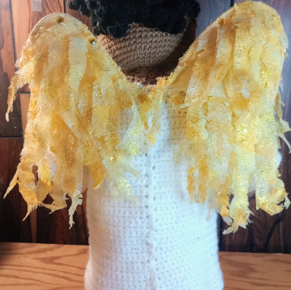Handmade Crochet Amigurumi Angel Art Doll 19-22" Upcycled Wings - Picture 3 of 6